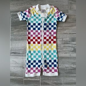 Hanna Andersson toddler zip shortie pajama 12-18 months rainbow checkerboard